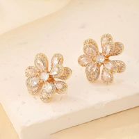 1 Pair Sweet Shiny Flower Layered Plating Inlay Copper Zircon White Gold Plated Gold Plated Ear Studs sku image 5