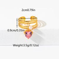 Vintage Style Simple Style Heart Shape Flower 304 Stainless Steel 14K Gold Plated Natural Stone Zircon Rings In Bulk sku image 1