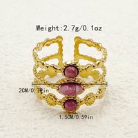 Vintage Style Simple Style Heart Shape Flower 304 Stainless Steel 14K Gold Plated Natural Stone Zircon Rings In Bulk sku image 4