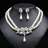 Elegant Queen Round Imitation Pearl Alloy Beaded Alloy Pearl Gold Plated Women's Earrings Necklace Jewelry Set sku image 2