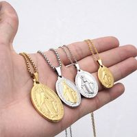 304 Stainless Steel 18K Gold Plated Hip-Hop Simple Style Classic Style Plating Portrait Oval Pendant Necklace main image 4