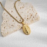 304 Stainless Steel 18K Gold Plated Hip-Hop Simple Style Classic Style Plating Portrait Oval Pendant Necklace sku image 4