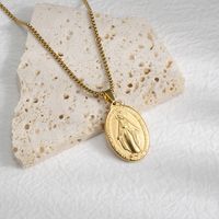 304 Stainless Steel 18K Gold Plated Hip-Hop Simple Style Classic Style Plating Portrait Oval Pendant Necklace sku image 7