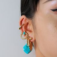 1 Pair Lady Classic Style Heart Shape Plating Inlay 304 Stainless Steel Turquoise 14K Gold Plated Drop Earrings main image 1