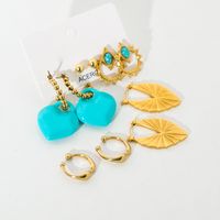 1 Pair Lady Classic Style Heart Shape Plating Inlay 304 Stainless Steel Turquoise 14K Gold Plated Drop Earrings main image 4