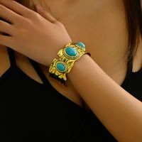 Hip-Hop Retro Solid Color Alloy Inlay Turquoise Women's main image 3