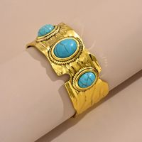 Hip-Hop Retro Solid Color Alloy Inlay Turquoise Women's main image 4