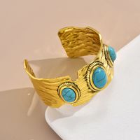 Hip-Hop Retro Solid Color Alloy Inlay Turquoise Women's main image 7