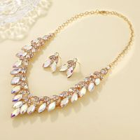 Elegant Luxurious Solid Color Alloy Plating Inlay Alloy Crystal Rhinestones Gold Plated Women's Earrings Necklace Jewelry Set main image 3