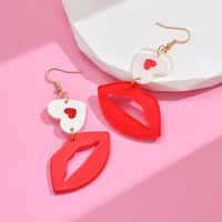 1 Pair Lady Sweet Geometric Lips Heart Shape Polishing Arylic Resin Drop Earrings main image 6