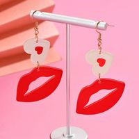 1 Pair Lady Sweet Geometric Lips Heart Shape Polishing Arylic Resin Drop Earrings main image 4