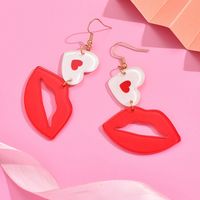1 Pair Lady Sweet Geometric Lips Heart Shape Polishing Arylic Resin Drop Earrings main image 5