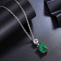Sterling Silver Simple Style Classic Style Inlay Square Lab-grown Gemstone Pendant Necklace sku image 1