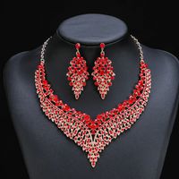 Elegant Luxurious Solid Color Alloy Plating Inlay Alloy Crystal Rhinestones Gold Plated Women's Earrings Necklace Jewelry Set sku image 3