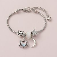 Wholesale Jewelry Cute Simple Style Moon Heart Shape Cat Alloy Copper Rhinestones Hollow Out Inlay Bracelets main image 1
