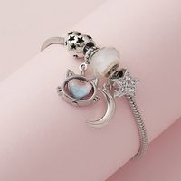 Wholesale Jewelry Cute Simple Style Moon Heart Shape Cat Alloy Copper Rhinestones Hollow Out Inlay Bracelets main image 5