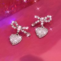 1 Pair Elegant Lady Modern Style Heart Shape Inlay Alloy Rhinestones Drop Earrings main image 3