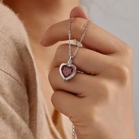 1 Piece Sterling Silver Rhinestones Heart Shape Beads main image 2