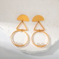 1 Pair Simple Style Classic Style Sector Patchwork Plating Inlay 304 Stainless Steel Pearl 14K Gold Plated Drop Earrings main image 7