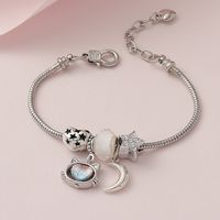Wholesale Jewelry Cute Simple Style Moon Heart Shape Cat Alloy Copper Rhinestones Hollow Out Inlay Bracelets sku image 1
