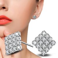 1 Pair Simple Style Classic Style Rhombus Inlay Copper Rhinestones Ear Studs main image 3