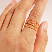 Brass 18K Gold Plated Vintage Style Plating Inlay Waves Rhombus Rhinestones Rings main image 4