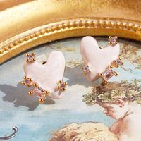 1 Pair Simple Style Classic Style Heart Shape Inlay Brass Rhinestones Ear Studs main image 1