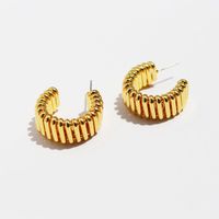 1 Pair Simple Style C Shape Waves Plating Brass 18K Gold Plated Ear Studs sku image 1