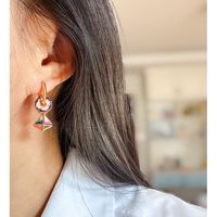 1 Pair Chinoiserie Casual Geometric Flower Enamel Plating Brass 18K Gold Plated Drop Earrings main image 4