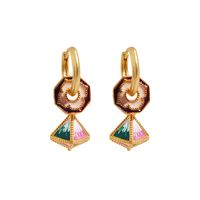 1 Pair Chinoiserie Casual Geometric Flower Enamel Plating Brass 18K Gold Plated Drop Earrings main image 3
