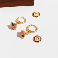 1 Pair Chinoiserie Casual Geometric Flower Enamel Plating Brass 18K Gold Plated Drop Earrings main image 5