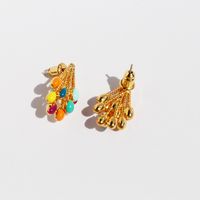 1 Pair Sweet Geometric Inlay Brass Turquoise Ear Studs main image 3