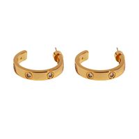 1 Pair Simple Style C Shape Plating Inlay Brass Zircon 18K Gold Plated Ear Studs main image 3