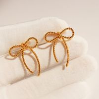 1 Pair Preppy Style Sweet Bow Knot Plating Brass 18K Gold Plated Ear Studs sku image 1