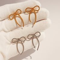 1 Pair Preppy Style Sweet Bow Knot Plating Brass 18K Gold Plated Ear Studs main image 1