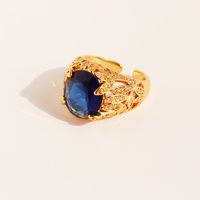 Brass 18K Gold Plated IG Style Retro Plating Inlay Leaf Gem Zircon Open Rings sku image 4