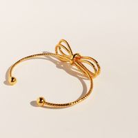 Brass 18K Gold Plated Sweet Simple Style Bow Knot Bangle main image 3