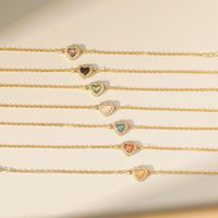 Copper 18K Gold Plated Y2K Cute Sweet Epoxy Inlay Heart Shape Zircon Bracelets main image 8