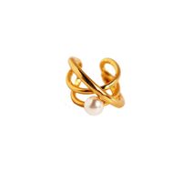 1 Piece Simple Style Geometric Inlay Brass Pearl 18K Gold Plated Ear Cuffs main image 3