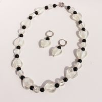 Sweet Simple Style Heart Shape Agate Glass Brass Wholesale Earrings Necklace main image 1