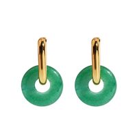 1 Pair Chinoiserie Casual Round Natural Stone Brass 18K Gold Plated Drop Earrings main image 4