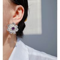 1 Pair Exaggerated Sweet Flower Plating Inlay Brass Zircon 18K Gold Plated Ear Studs main image 5