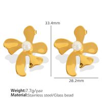 1 Pair Casual Modern Style Flower Inlay Titanium Steel Glass Bead 18K Gold Plated Ear Studs main image 2