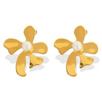 1 Pair Casual Modern Style Flower Inlay Titanium Steel Glass Bead 18K Gold Plated Ear Studs main image 8