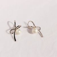 1 Pair IG Style Sweet Bow Knot Inlay Brass Pearl 18K Gold Plated Earrings main image 3