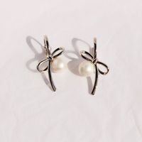 1 Pair IG Style Sweet Bow Knot Inlay Brass Pearl 18K Gold Plated Earrings sku image 2