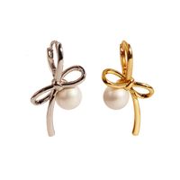 1 Pair IG Style Sweet Bow Knot Inlay Brass Pearl 18K Gold Plated Earrings main image 2