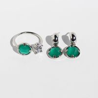 Brass Simple Style Plating Inlay Round Glass Rings Earrings main image 1