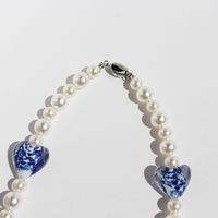 Style IG Élégant Forme De Cœur Fleur Perle Artificielle Verre Laiton Perlé Femmes Des Boucles D'Oreilles Collier main image 4