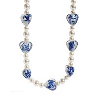 IG Style Elegant Heart Shape Flower Artificial Pearl Glass Brass Beaded Women's Earrings Necklace sku image 2